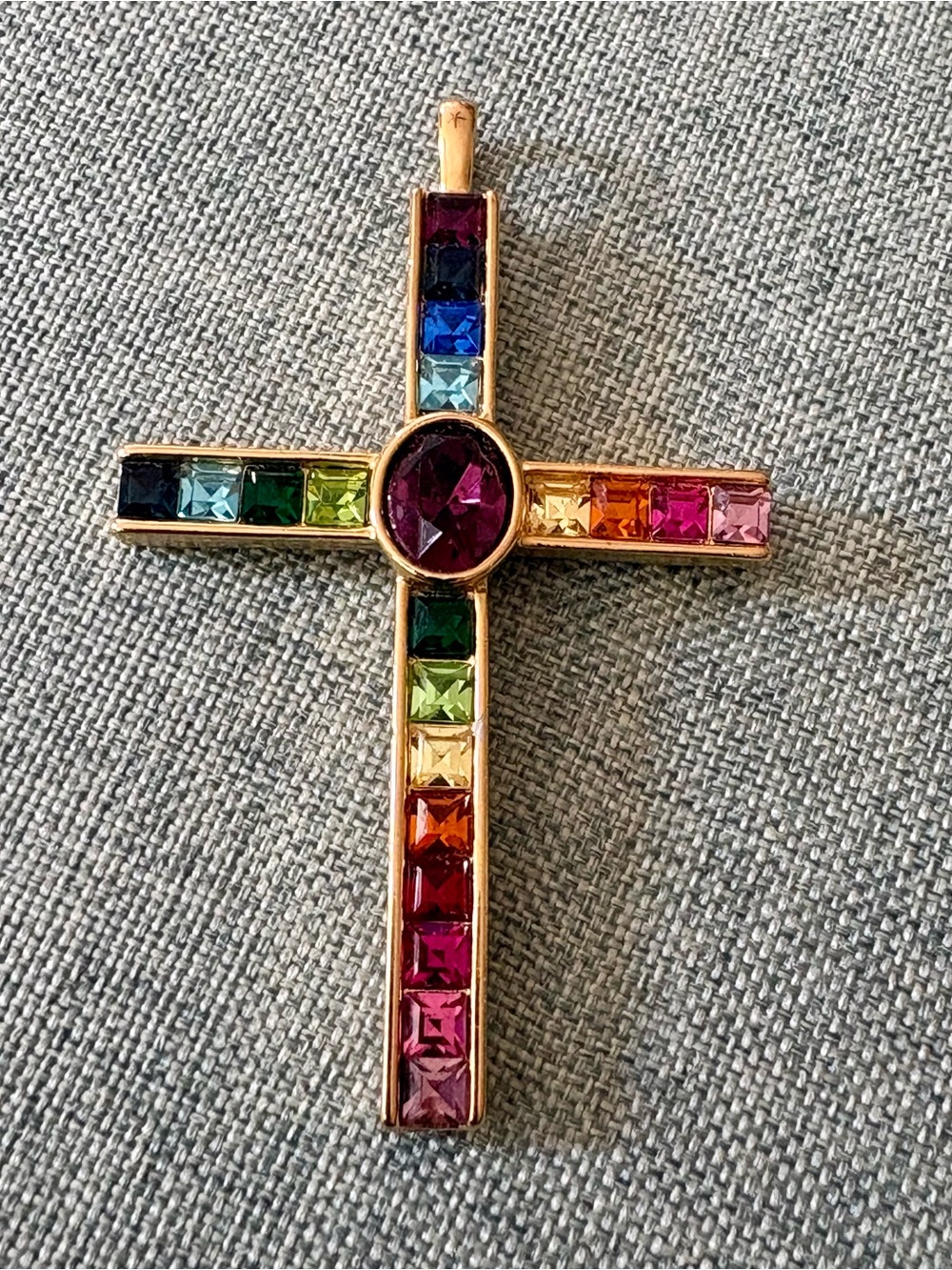 Vintage PSCO gold-toned Rainbow-Colored crystal cross pendant